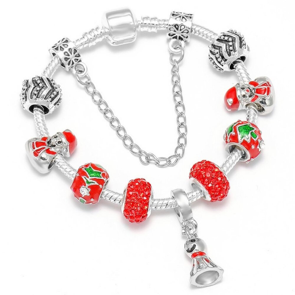 Christmas-style bracelet, red beaded bracelet